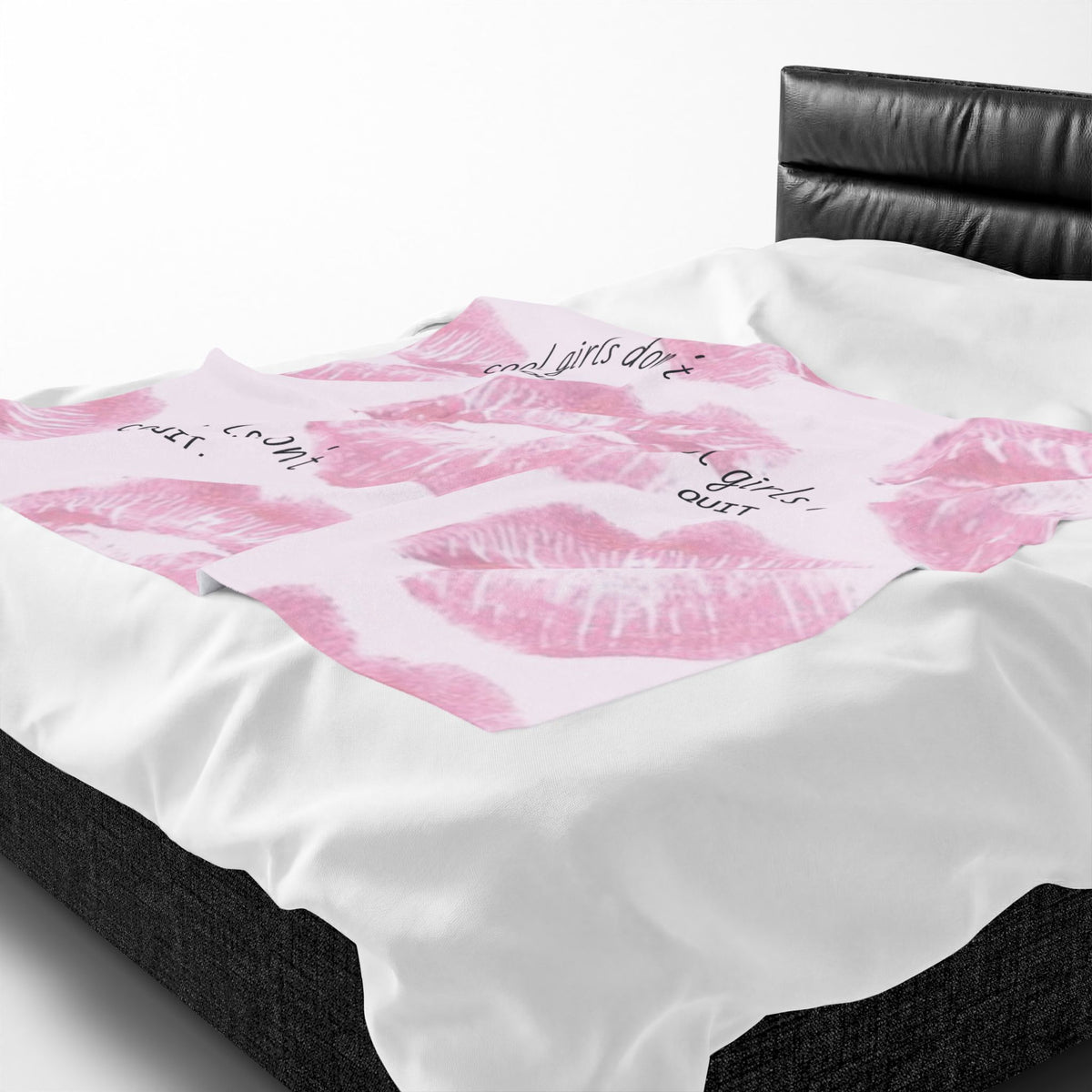 Velveteen Plush Blanket - Pink Kiss Print "cool girls don&
