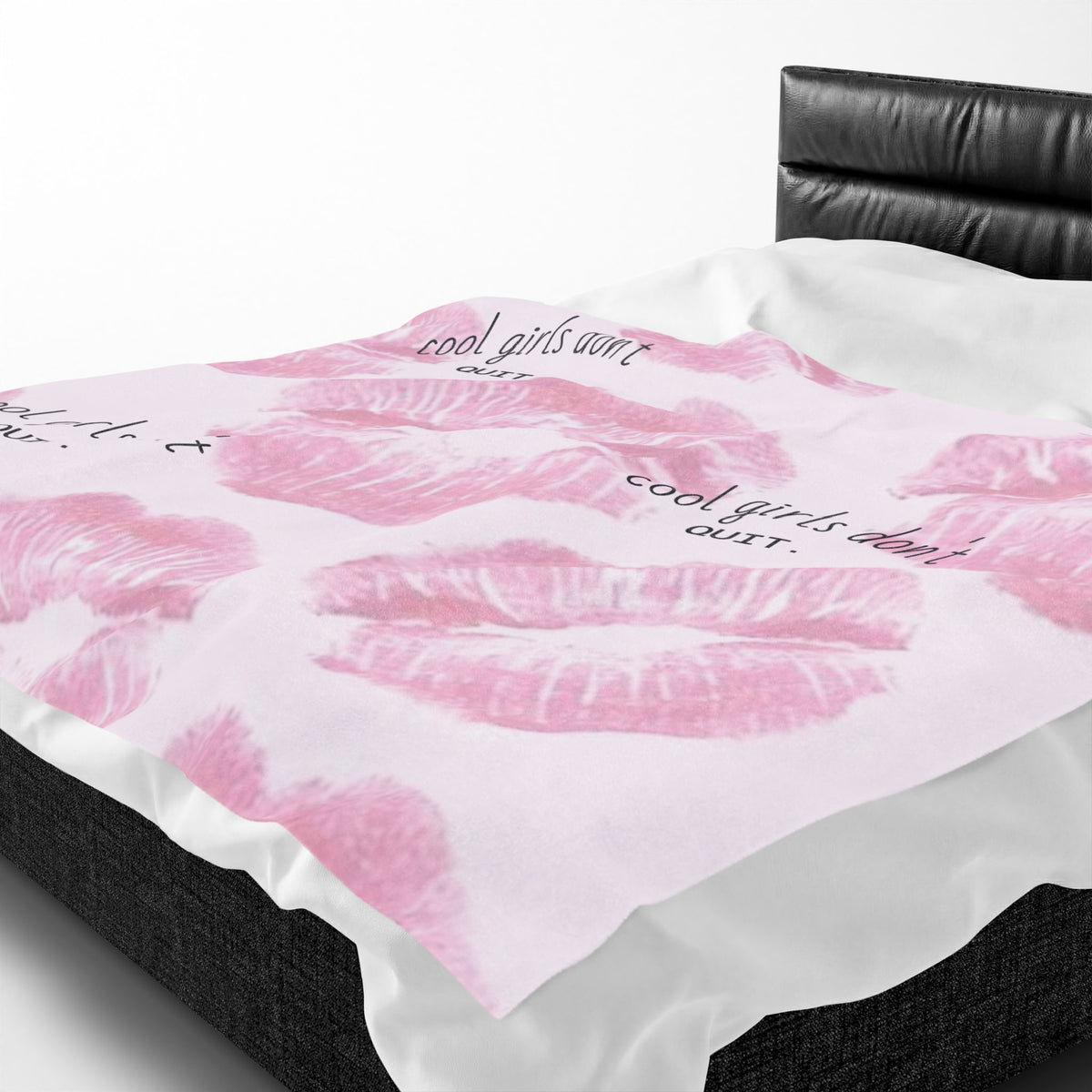 Velveteen Plush Blanket - Pink Kiss Print "cool girls don&