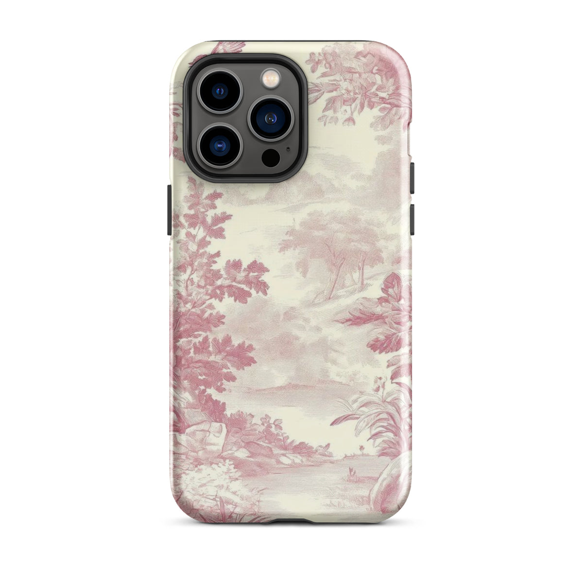 Blush Toile Case for iPhone featuring a delicate blush toile design, providing elegance and protection for your device.