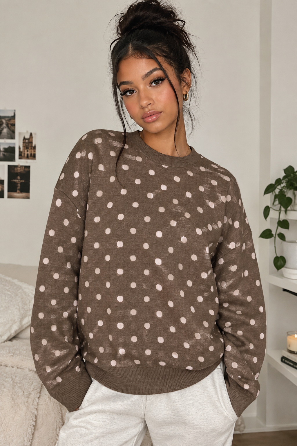 Pretty In Polka | Fit knitted crew neck sweater