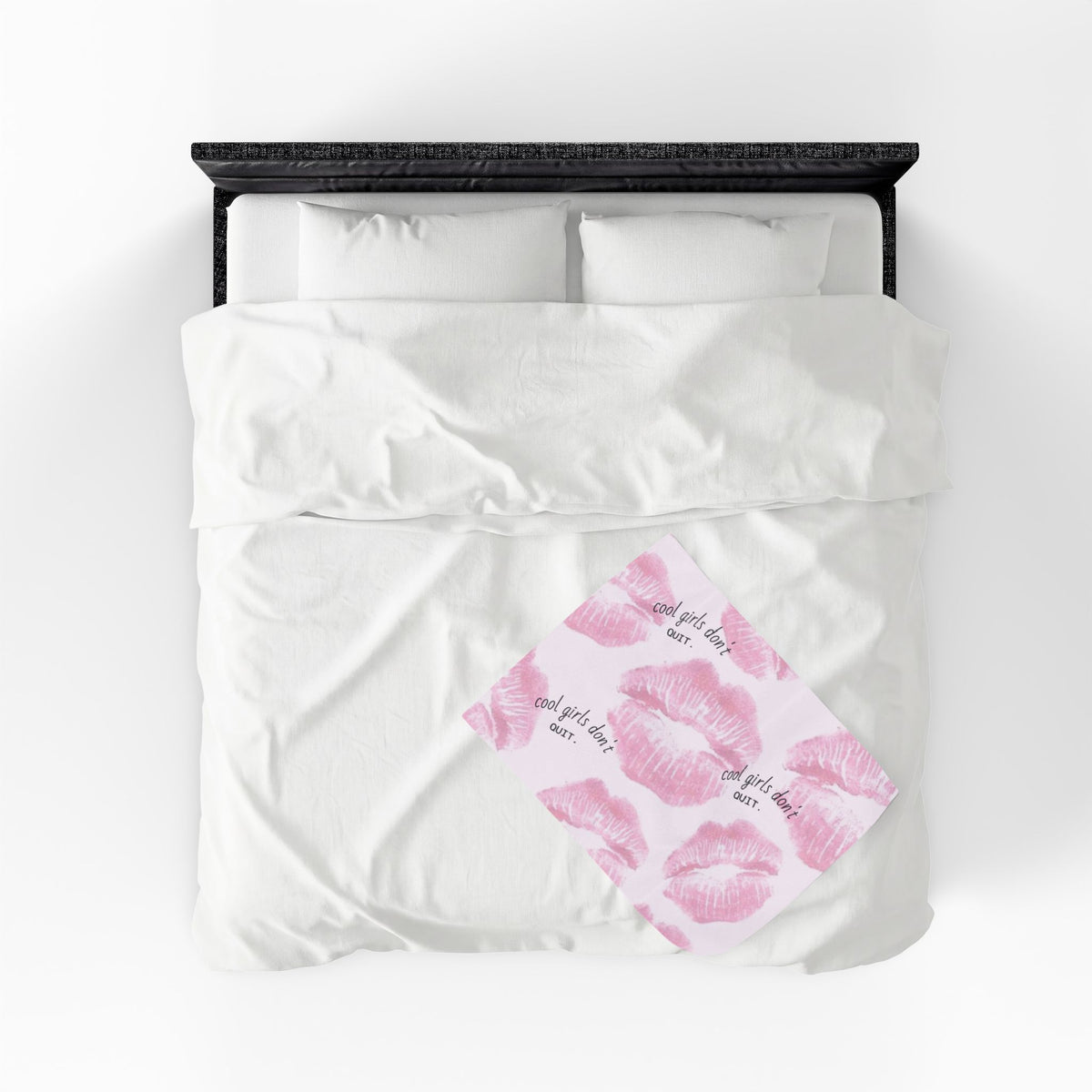 Velveteen Plush Blanket - Pink Kiss Print "cool girls don&