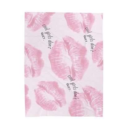 Velveteen Plush Blanket - Pink Kiss Print "cool girls don&