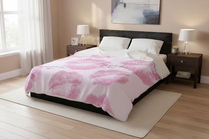 Velveteen Plush Blanket - Pink Kiss Print "cool girls don&