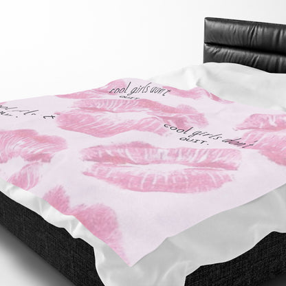 Velveteen Plush Blanket - Pink Kiss Print "cool girls don&