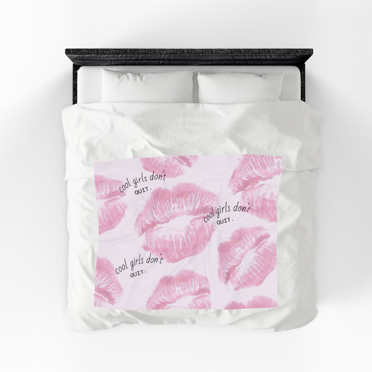 Velveteen Plush Blanket - Pink Kiss Print "cool girls don&