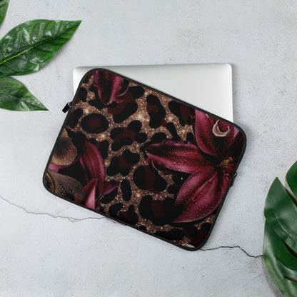 Leopard Floral Print Laptop Cover premium protective sleeve