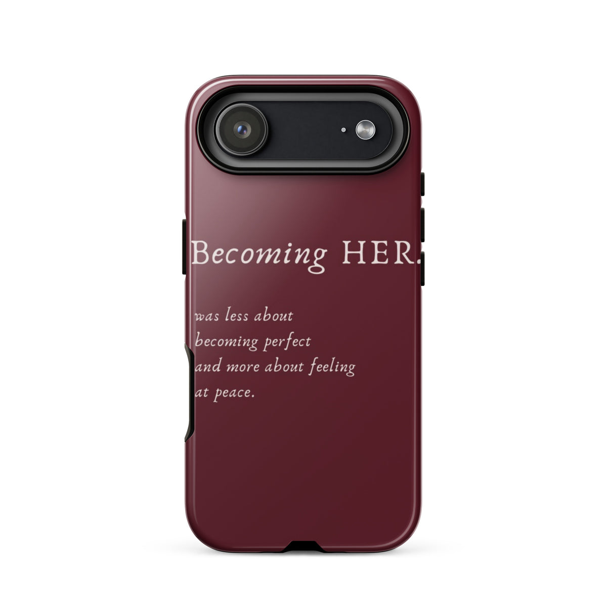 Becoming Her Case for iPhone showcasing elegant design and inspiring message for personal growth and confidence.